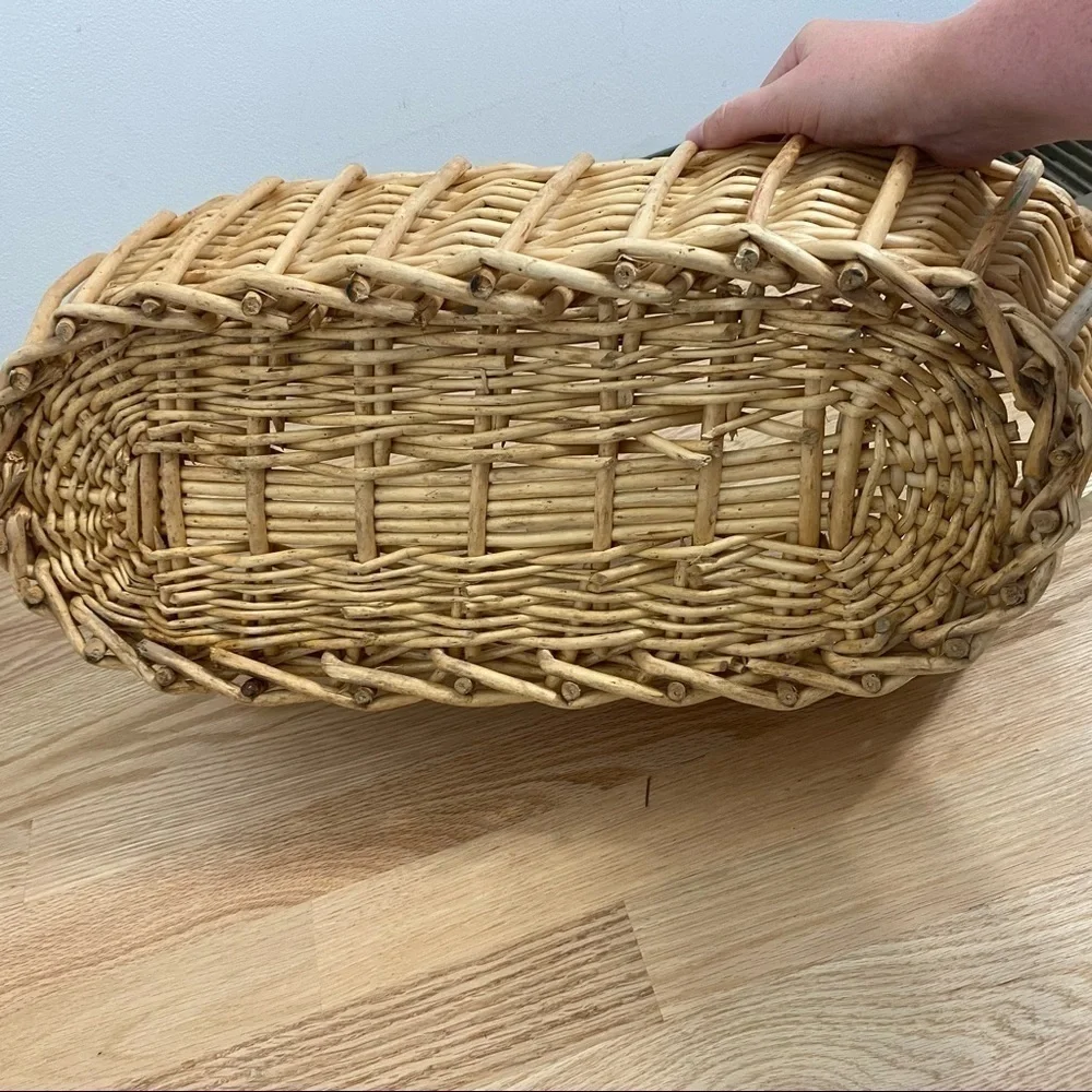 Wide Wicker Basket Home Picnic Tan Houseware Long